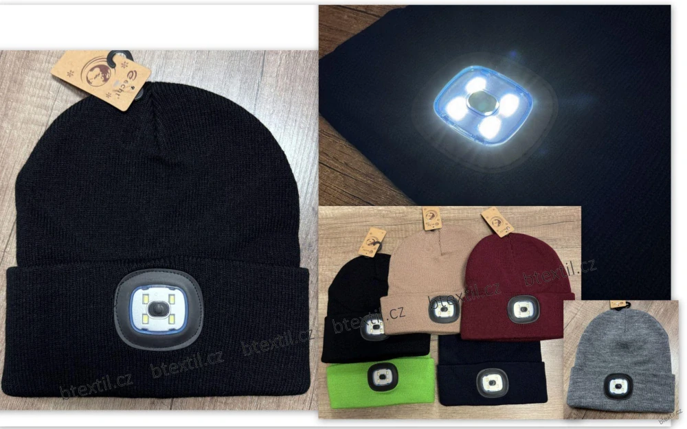 Zimní svítící čepice s LED svítilnou Uni velikost