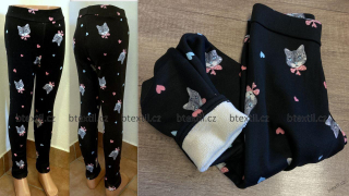 Dívčí zateplené legíny oteplené kalhoty kočka 98-164