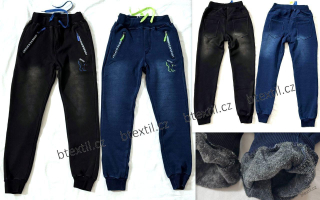 Dětské oteplené džínové tepláky zateplené kalhoty 146-176